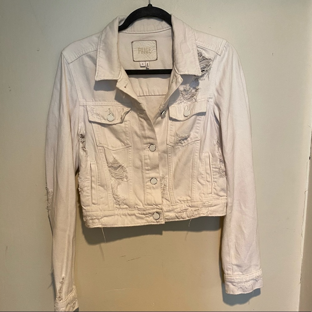 Paige Jean Jacket - White Distressed